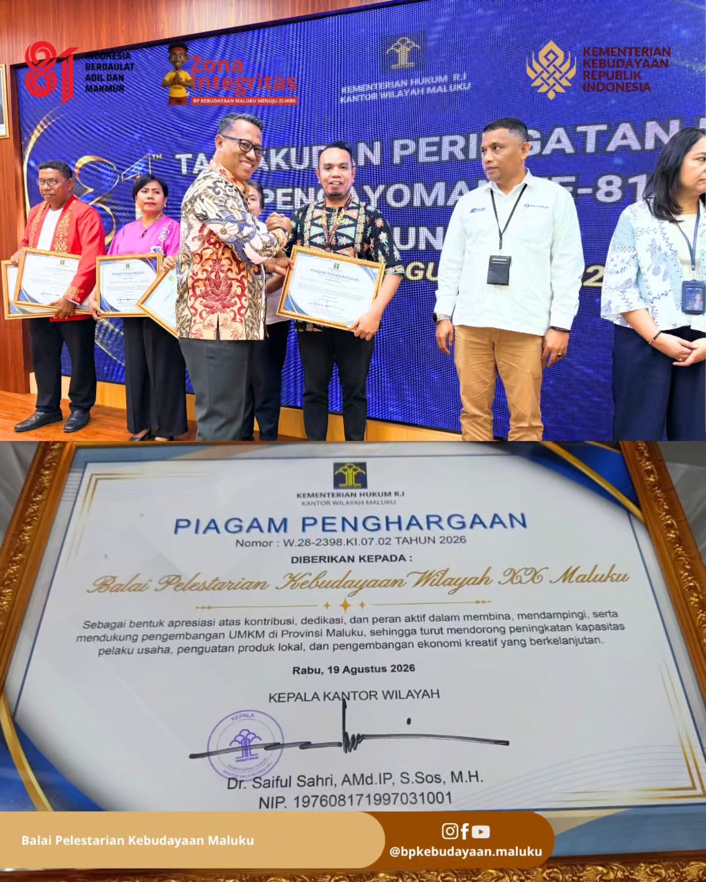 Galeri BP Kebudayaan Maluku Raih Penghargaan dan Perkuat Sinergi ZI-WBK